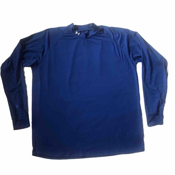 VTG Mens Under Armour Mock Neck Shirt Size L Blue Long Sleeve Poly/ Spandex Logo - Picture 1 of 11
